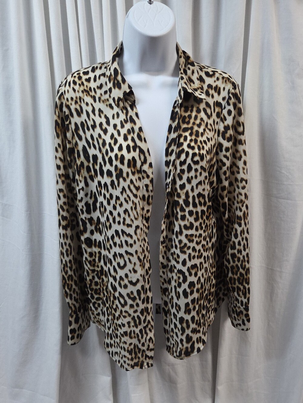 Worthington Leopard Print Button-Down Shirt - Cream, Brown, Black